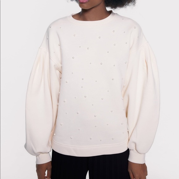 ZARA Balloon Sleeve Sweater with Faux Pearls BNWT - Picture 2 of 6